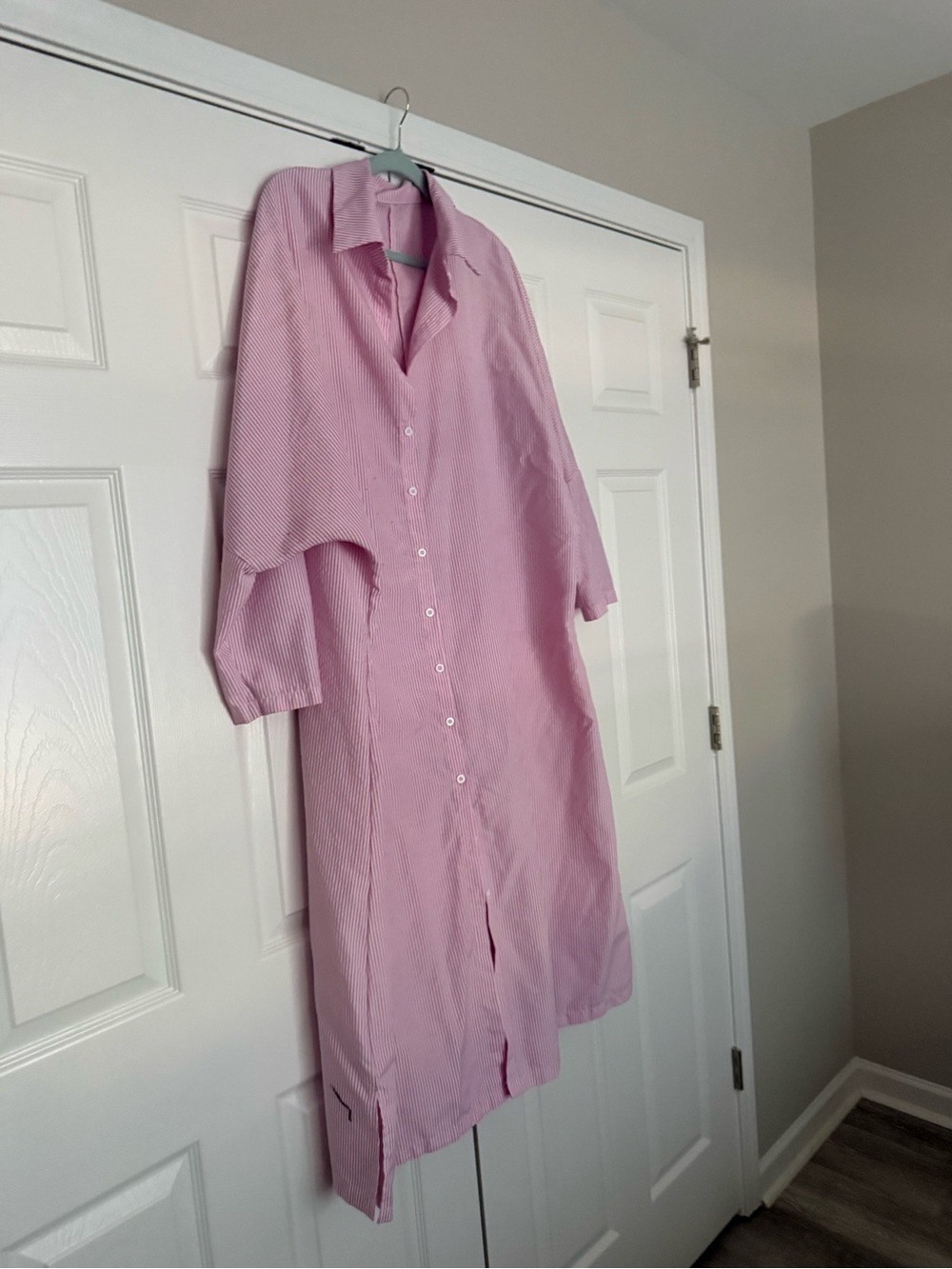 SHEIN Pink Striped Maxi Shirt Dress